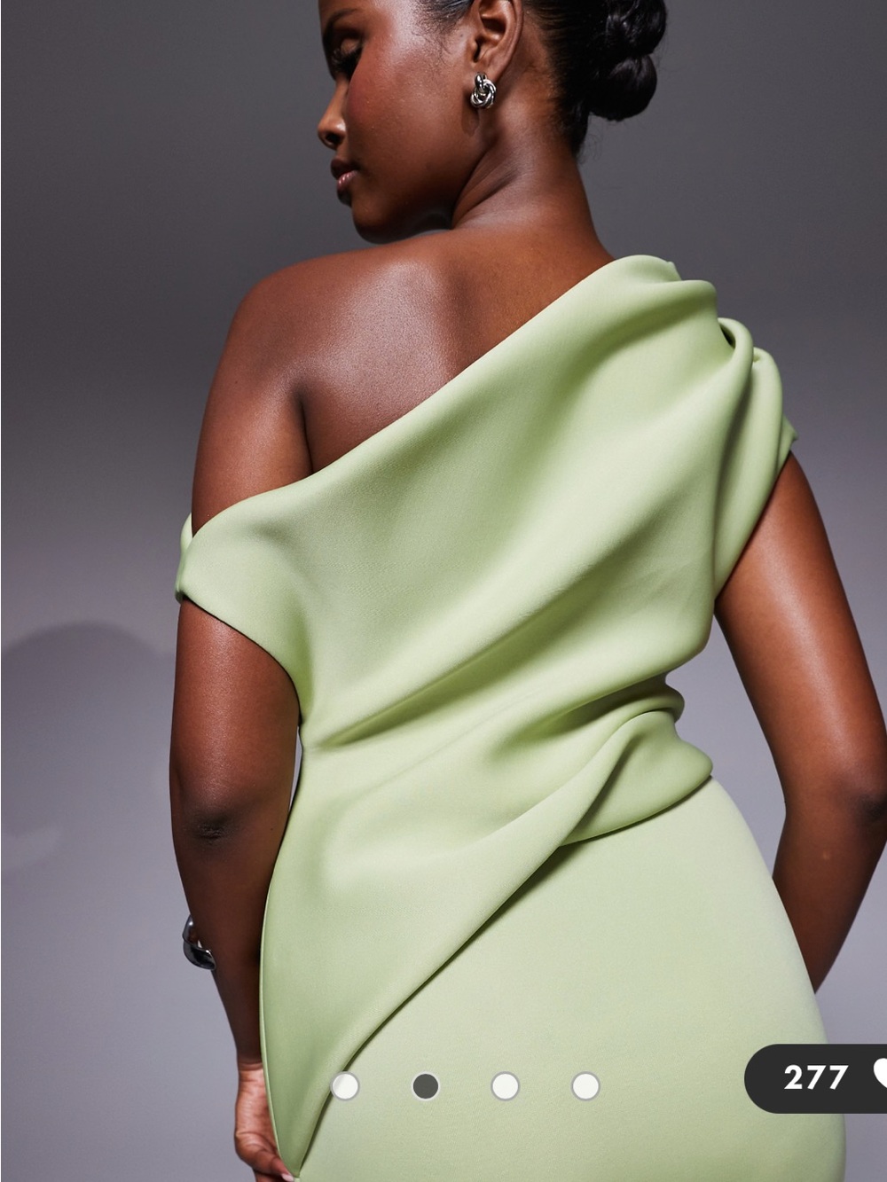 ASOS fallen shoulder manipulated fold midi dress in sage, scuba fabric - Picture 2 of 3
